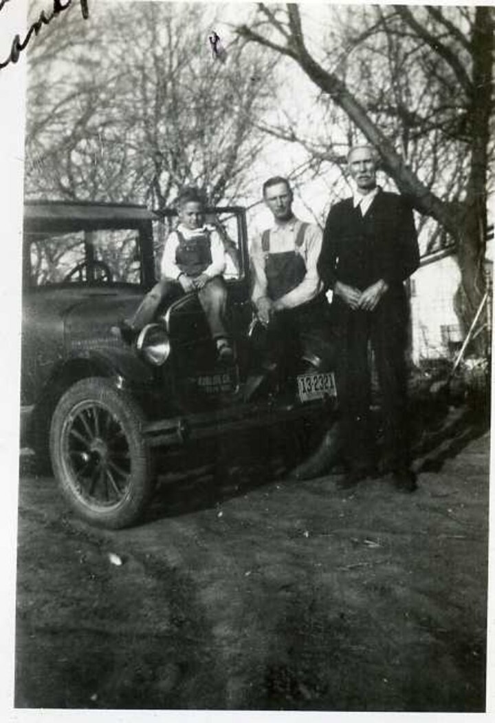 Pictured are, from left, three generations of Gerkins family farmers in the early 1930s
